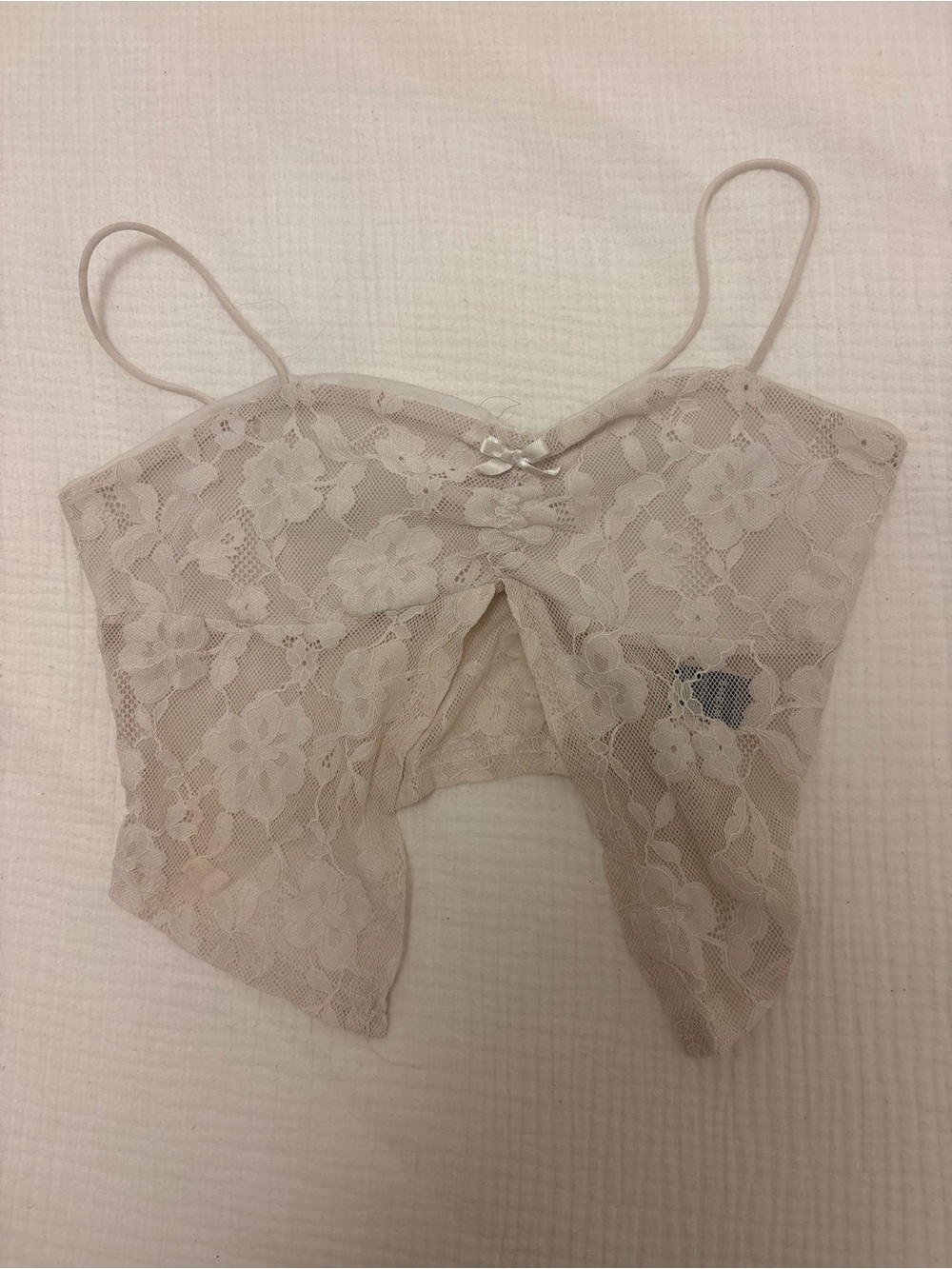 Lace Camisole Crop Top in Light Beige